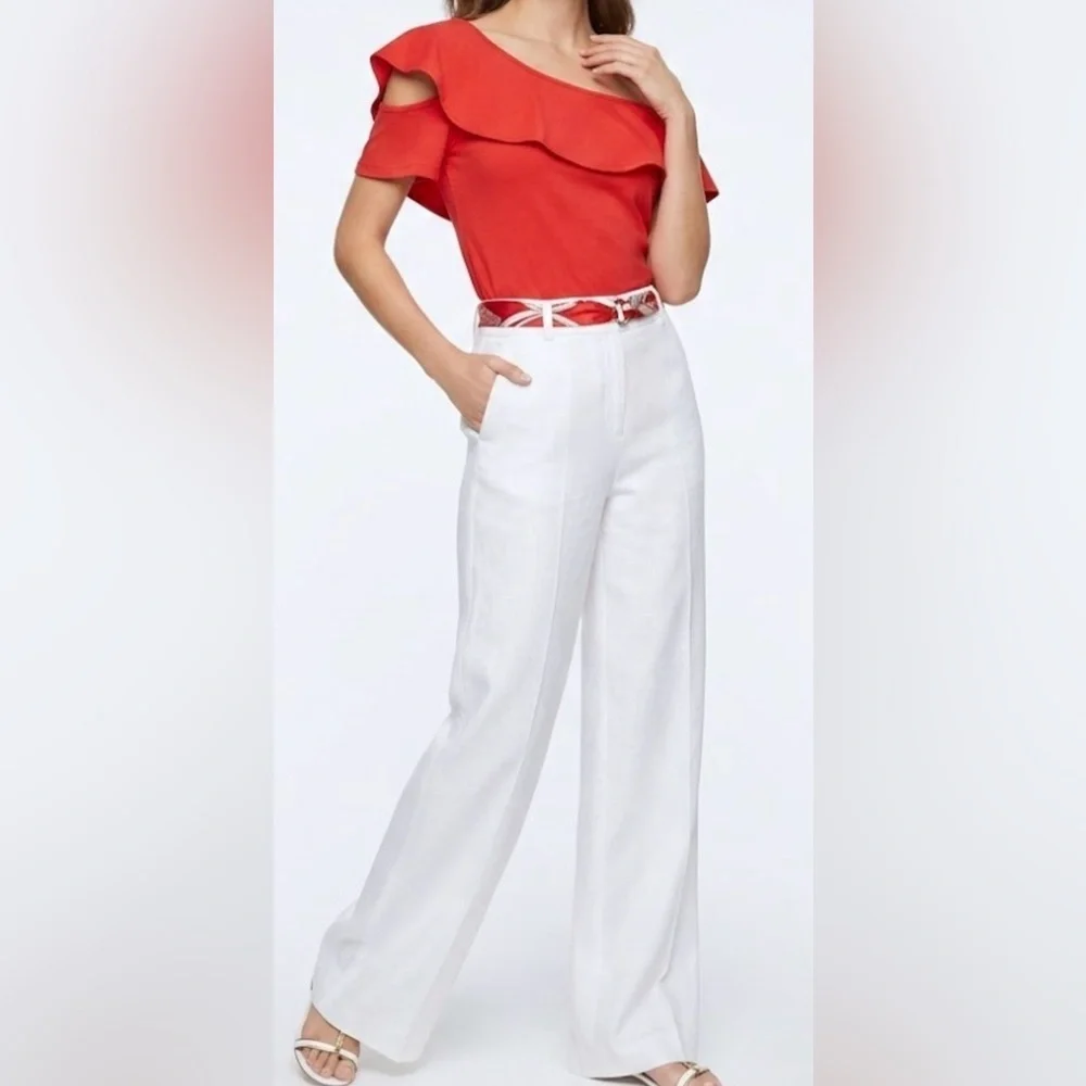 J. Crew Red Ruffled Asymmetrical Blouse